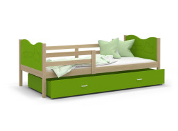 Dětská postel se šuplíkem MAX S - 200x90 cm - zelená/borovice - vláček