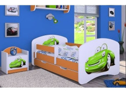 Dětská postel se šuplíkem 160x80cm ZELENÉ AUTO - oranžová