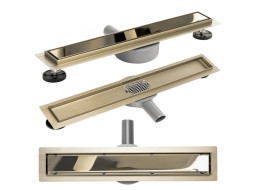 Odtokový sprchový žlab MAXMAX Rea NEO 2v1 PRO - světle zlatý zrcadlový - s otočným sifonem