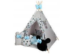 Dětský stan TEEPEE (TÝPÍ) MYŠKA MINNIE s doplňky - šedo/modrý