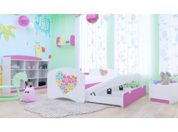 Dětská postel pro DVA (s výsuvným lůžkem) 160x80 cm - KYTIČKY V SRDÍČKU