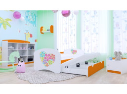 Dětská postel pro DVA (s výsuvným lůžkem) 200x90 cm - KYTIČKY V SRDÍČKU