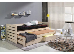 Dětská postel z masivu borovice TOMÁŠ s přistýlkou a šuplíky - 200x90 cm - přírodní borovice