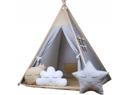 Dětský stan TEEPEE (TÝPÍ) STARS s doplňky - šedý/béžový