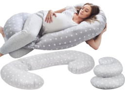 Těhotenský a kojicí polštář BABYMAM PREMIUM 300 cm 3v1 - Bílé hvězdičky s šedou
