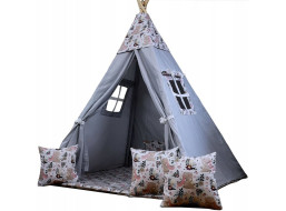 Dětský stan TEEPEE (TÝPÍ) KRÁLÍČCI s doplňky - šedý
