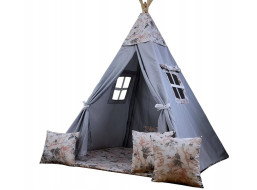 Dětský stan TEEPEE (TÝPÍ) PIVOŇKY s doplňky - šedý