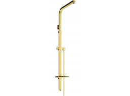 Sprchová kovová tyč s držákem na ruční sprchu, dešťovou hlavici a mýdlo MEXEN Q - 93-125 cm - zlatá + hadice 150 cm, 79395-50