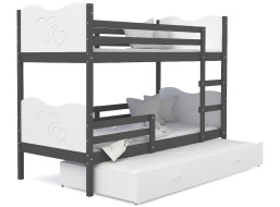 Dětská patrová postel s přistýlkou MAX Q - 190x80 cm - bílo-šedá - srdíčka