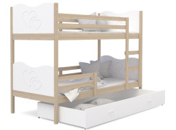 Dětská patrová postel se šuplíkem MAX R - 190x80 cm - bílá/borovice - srdíčka