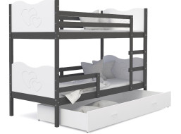 Dětská patrová postel se šuplíkem MAX R - 190x80 cm - bílo-šedá - srdíčka