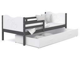 Dětská postel se šuplíkem MAX S - 190x80 cm - bílo-šedá - srdíčka