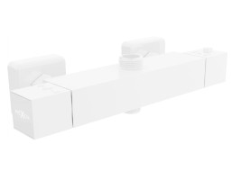 Sprchová nástěnná termostatická baterie MAXMAX MEXEN CUBE s připojením na sprchovou tyč - bílá, 77250-20