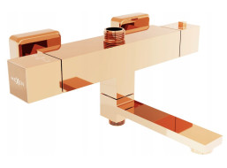 Vanová termostatická baterie MAXMAX MEXEN CUBE s připojením na sprchovou tyč - rose gold, 77910-60