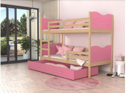 Dětská patrová postel se šuplíkem MAX R - 190x80 cm - růžová/borovice - motýlci