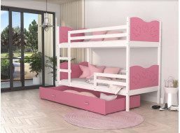 Dětská patrová postel se šuplíkem MAX R - 190x80 cm - růžovo-bílá - motýlci
