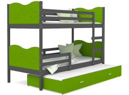 Dětská patrová postel s přistýlkou MAX Q - 200x90 cm - zeleno-šedá - motýlci
