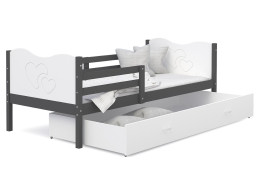 Dětská postel se šuplíkem MAX S - 200x90 cm - bílo-šedá - srdíčka