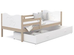 Dětská postel se šuplíkem MAX S - 200x90 cm - bílá/borovice - srdíčka