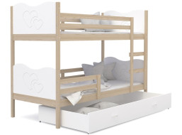 Dětská patrová postel se šuplíkem MAX R - 200x90 cm - bílá/borovice - srdíčka