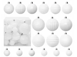 Vánoční závěsné baňky na stromeček - 3 velikosti - 6 druhů - 36 ks - bílé