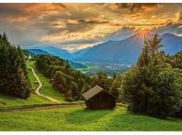SCHMIDT Puzzle Západ slunce nad horskou vesnicí Wamberg 1500 dílků