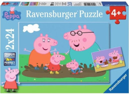 RAVENSBURGER Puzzle Prasátko Pepina: Šťastný rodinný život 2x24 dílků