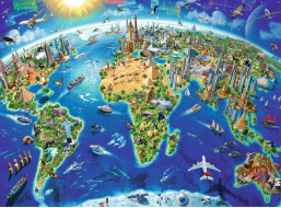RAVENSBURGER Puzzle Mapa světa s památkami XXL 200 dílků