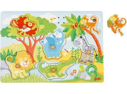 GOKI Dřevěná vkládačka se zvuky Zvířata ze ZOO