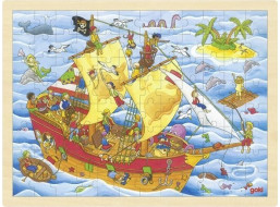 GOKI Dřevěné puzzle Piráti 96 dílků