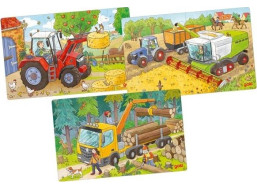 GOKI Dřevěné puzzle Zemědělské stroje 3x24 dílků