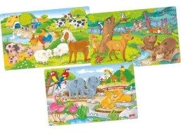 GOKI Dřevěné puzzle Zvířata 3x24 dílků
