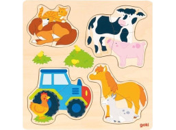 GOKI Dřevěné vkládací puzzle Hospodářská zvířata