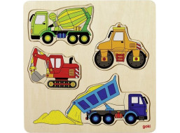 GOKI Dřevěné vkládací puzzle Stavební stroje