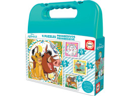 EDUCA Puzzle v kufříku Disney zvířátka 4v1 (12,16,20,25 dílků)