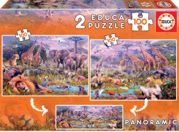EDUCA Puzzle Panorama Divoká zvířata 2x100 dílků