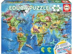 EDUCA Puzzle Mapa světa s dinosaury 150 dílků