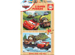 EDUCA Dřevěné puzzle Auta 2x25 dílků