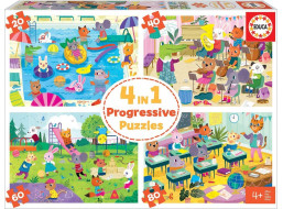 EDUCA Puzzle Den ve škole 4v1 (20,40,60,80 dílků)
