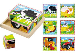 STUDO WOOD Obrázkové kostky Zvířátka na farmě, 9 kostek