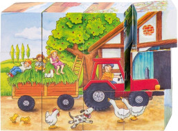 GOKI Dřevěné kostky Roční období na statku, 12 kostek