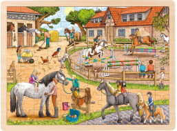 GOKI Dřevěné puzzle Jezdecká stáj 96 dílků