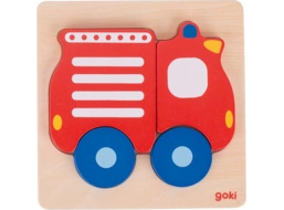 GOKI Dřevěné vkládací puzzle Hasičské auto 4 dílky
