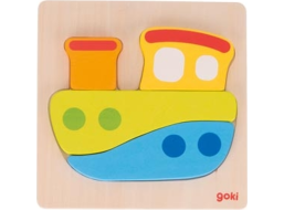 GOKI Dřevěné vkládací puzzle Loď 4 dílky