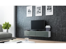 Televizní stolek VARGO 140 - bílý/šedý lesklý - závěsný
