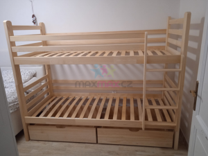 Dětská patrová postel z masivu borovice PATRIK se šuplíky 200x90 cm - přírodní