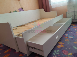 Dětská postel se šuplíky ŠIMON 200x80 cm - bílá - rozložitelná na 200x160 cm