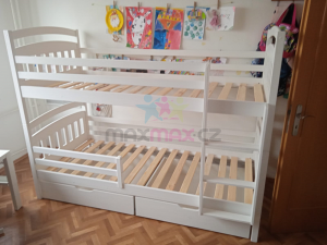 Dětská patrová postel z masivu borovice JAKUB II se šuplíky - 200x90 cm - bílá