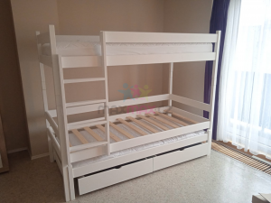 Dětská patrová postel s přistýlkou z MASIVU 200x90cm SE ŠUPLÍKY - PPV013