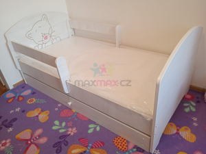 Dětská Dětská postel se šuplíkem s výřezem KOČIČKA - růžová 140x70 cm